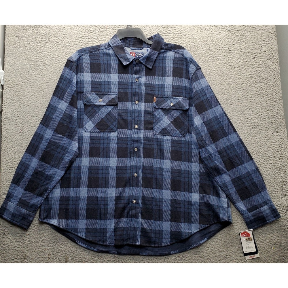 Chaps Flannel Shirt Mens 2XB Multi Plaid Long Sleeve Collared Casual Button-Up